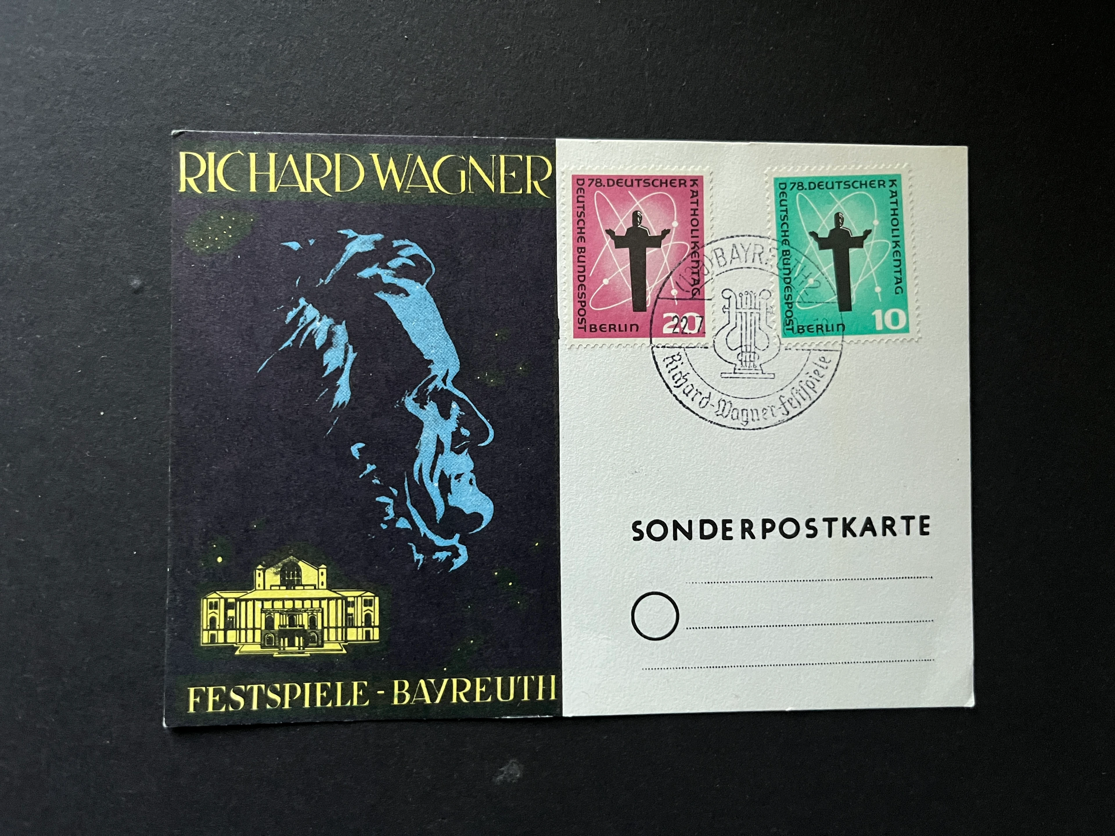 SonderPostkarte Bundespost Berlin mit Michel #179/180 gestempelt 1958 echt gelaufen