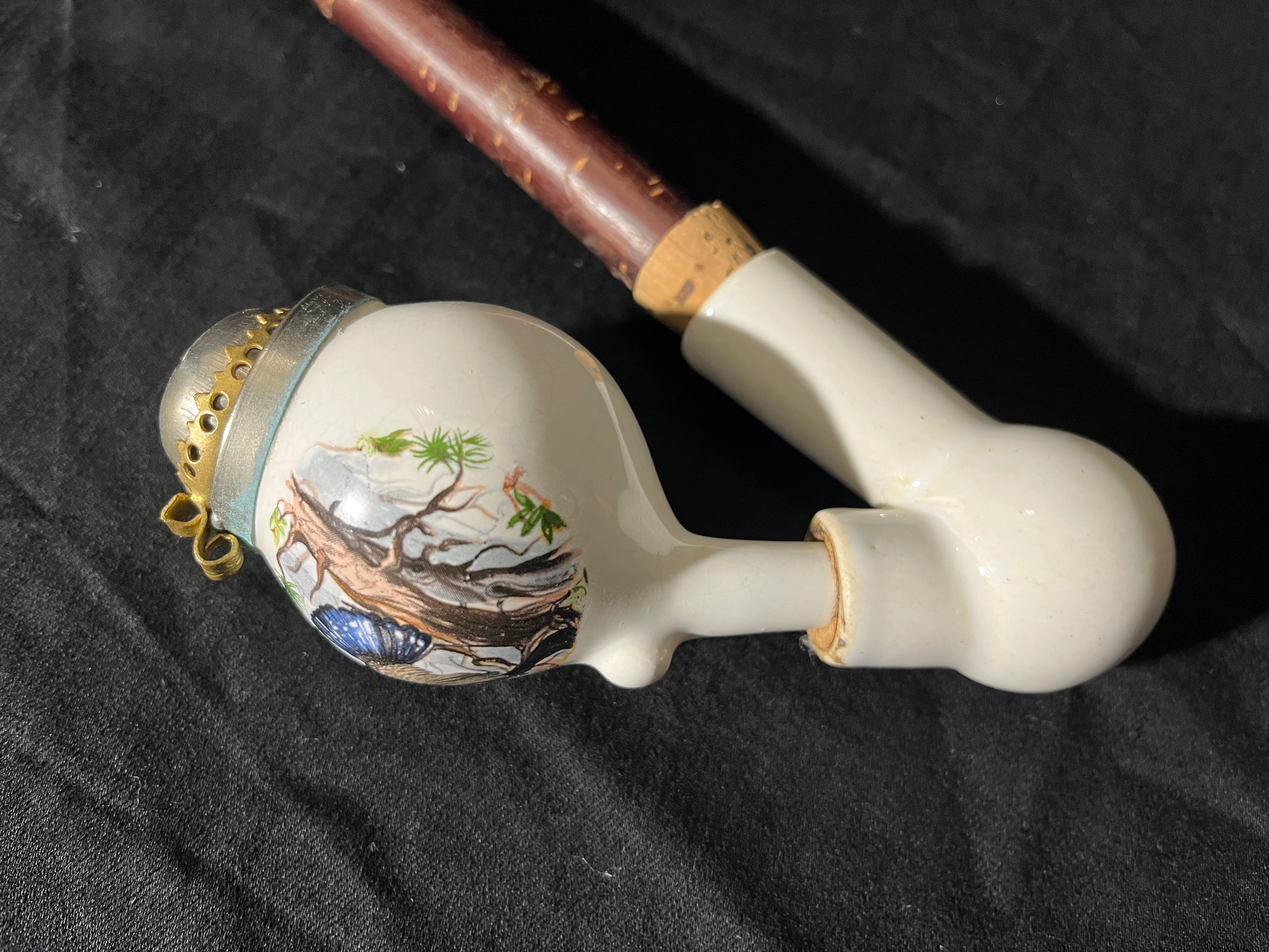 Porzellanpfeife 19. Jhd mit Jagdmotiv - ungebraucht