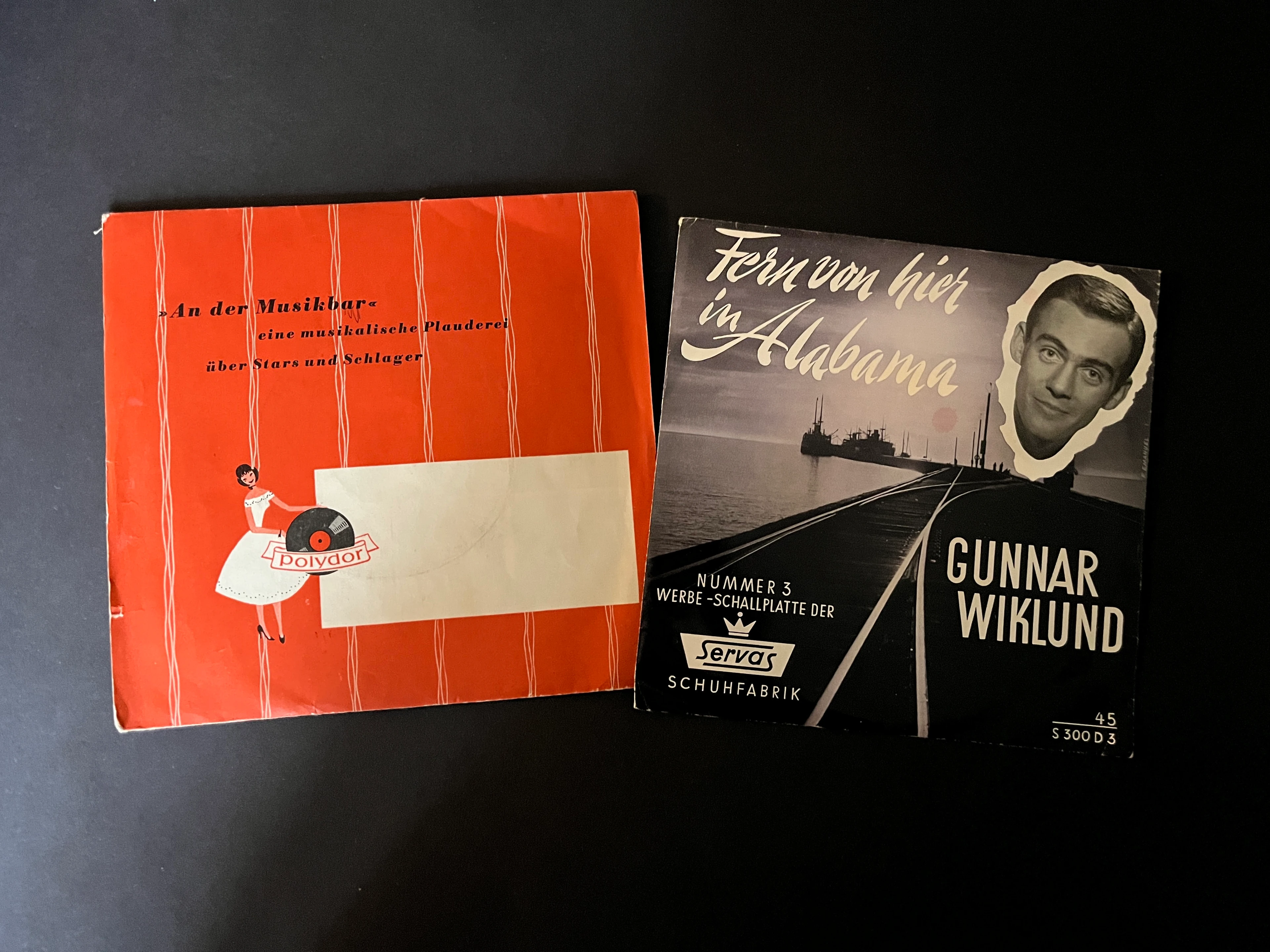 3x Werbesingle aus den 50er Jahren in Papierschuber Schuhaus Coburg