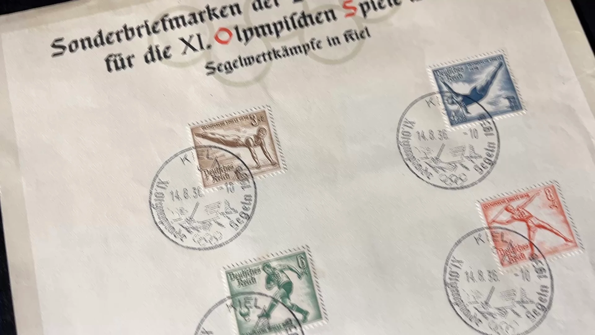 Schmuckblatt Sonderbriefmarken der Reichspost für die XI. Olympischen Spiele 1936