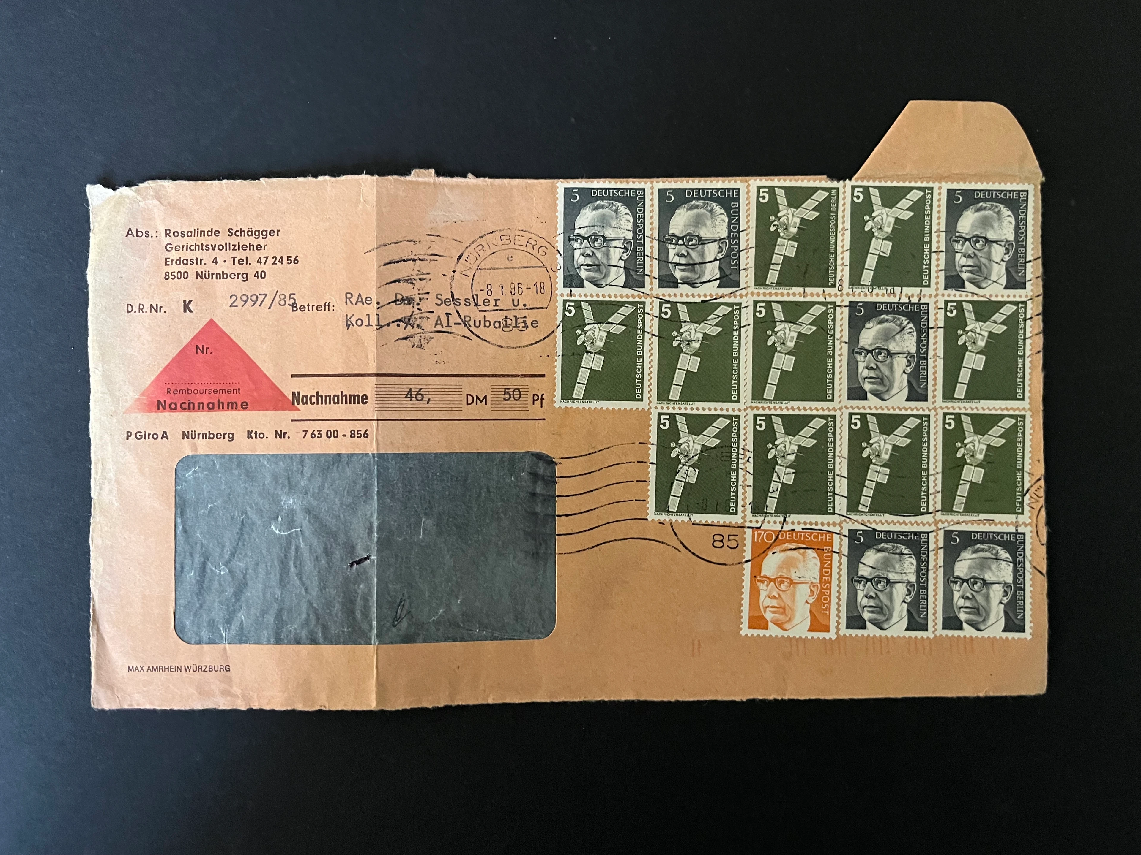 Brief Bundesrepublik Deutschland Nachnahme gestempelt 1986 - hoch frankiert