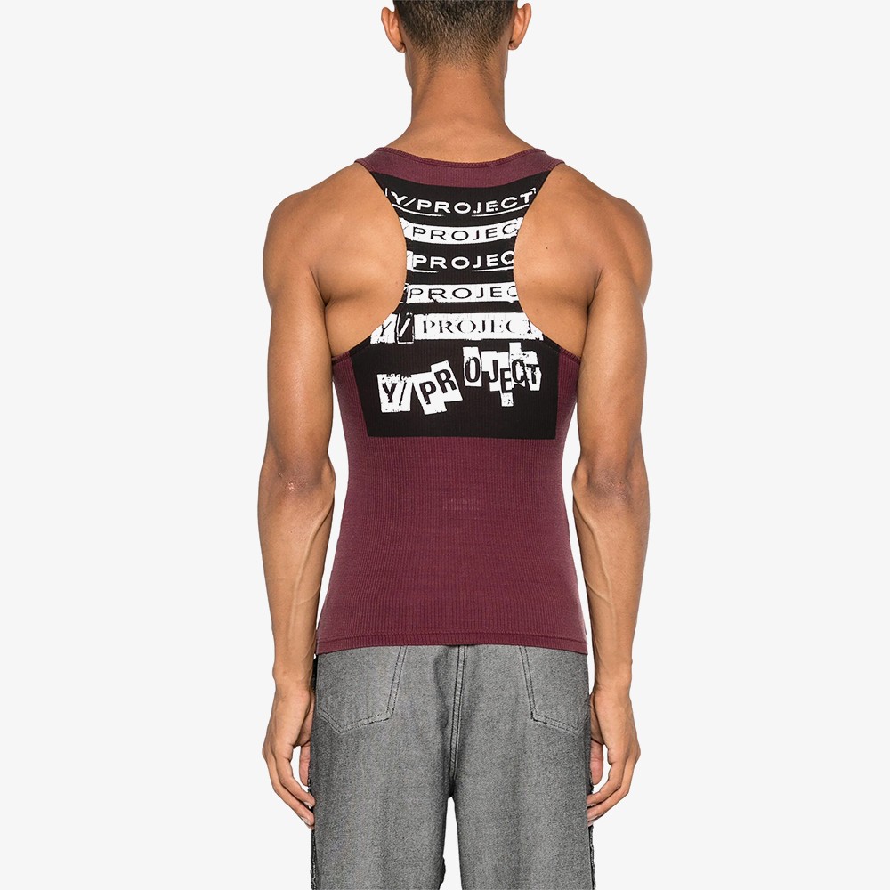 Rock Band Print Invisible Strap Tank Top 'Burgundy'