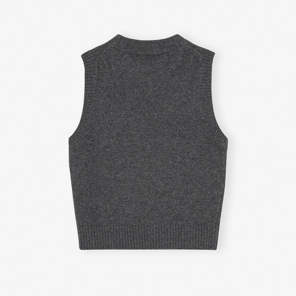 Graphic Wool Mix Cats Vest 'Grey'