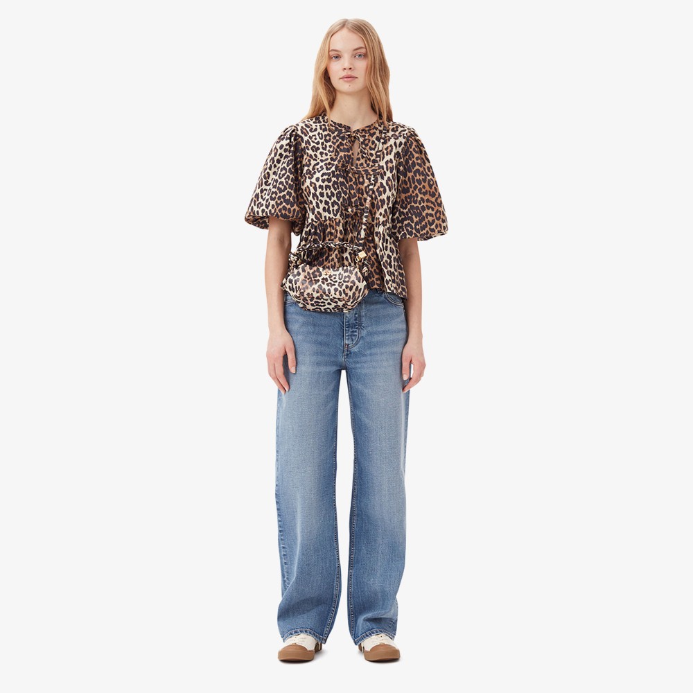 Printed Cotton Poplin Peplum Blouse 'Leopard'