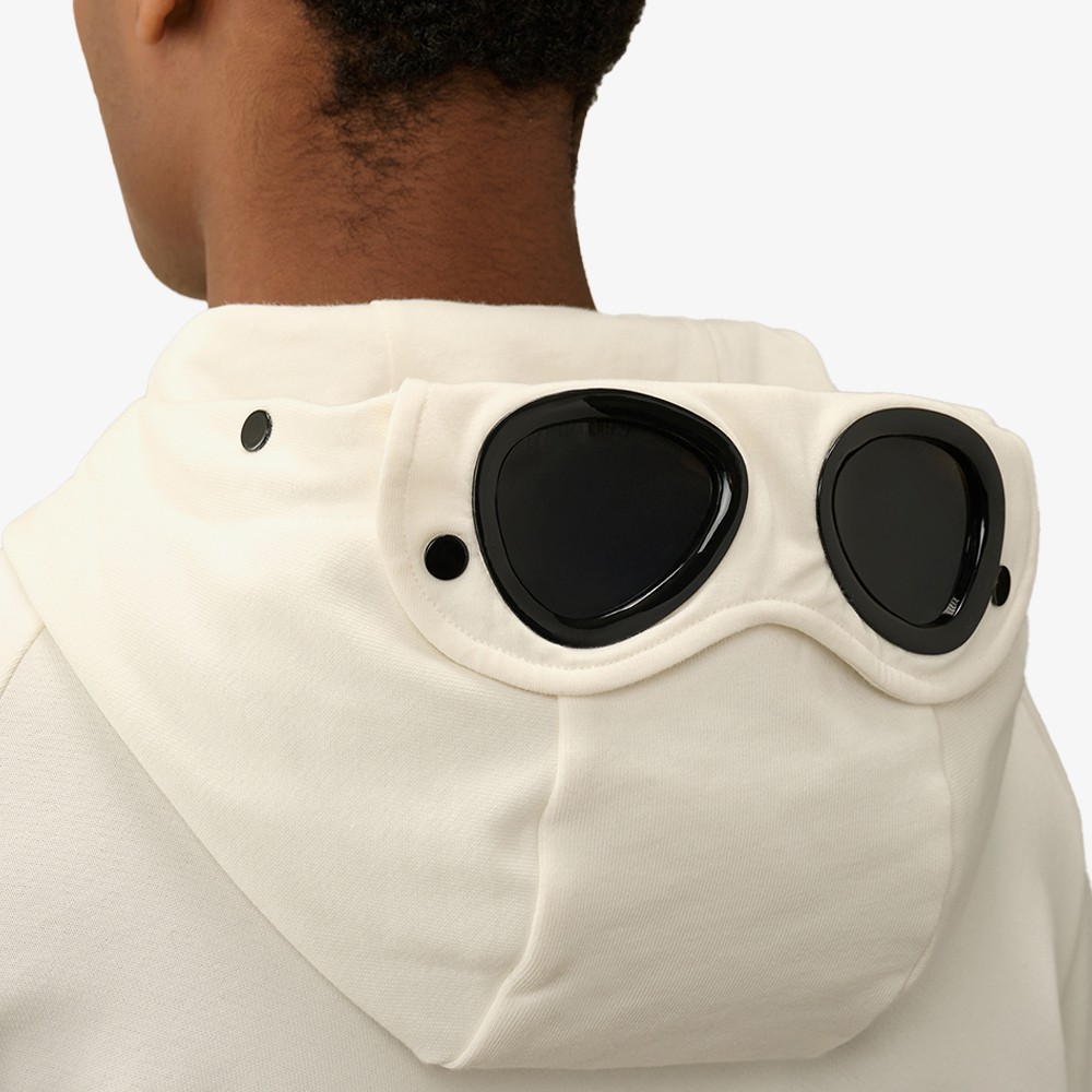 Diagonal Raised Fleece Goggle Zipped Hoodie 'Gauze White'