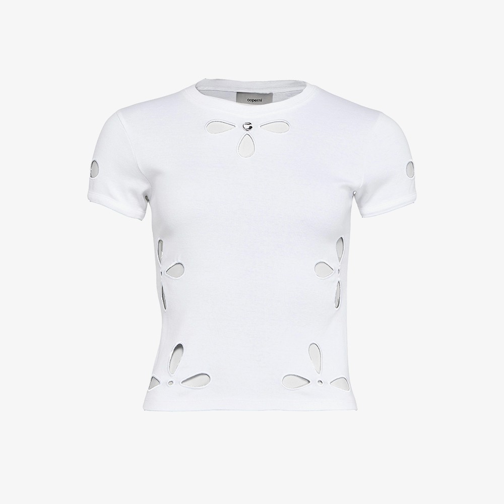 Petal Embroidered Slim Fit T-Shirt 'White'