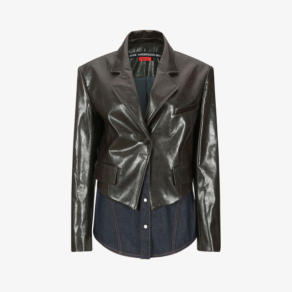 Hybrid Faux-Leather Blazer Jacket 'Brown'