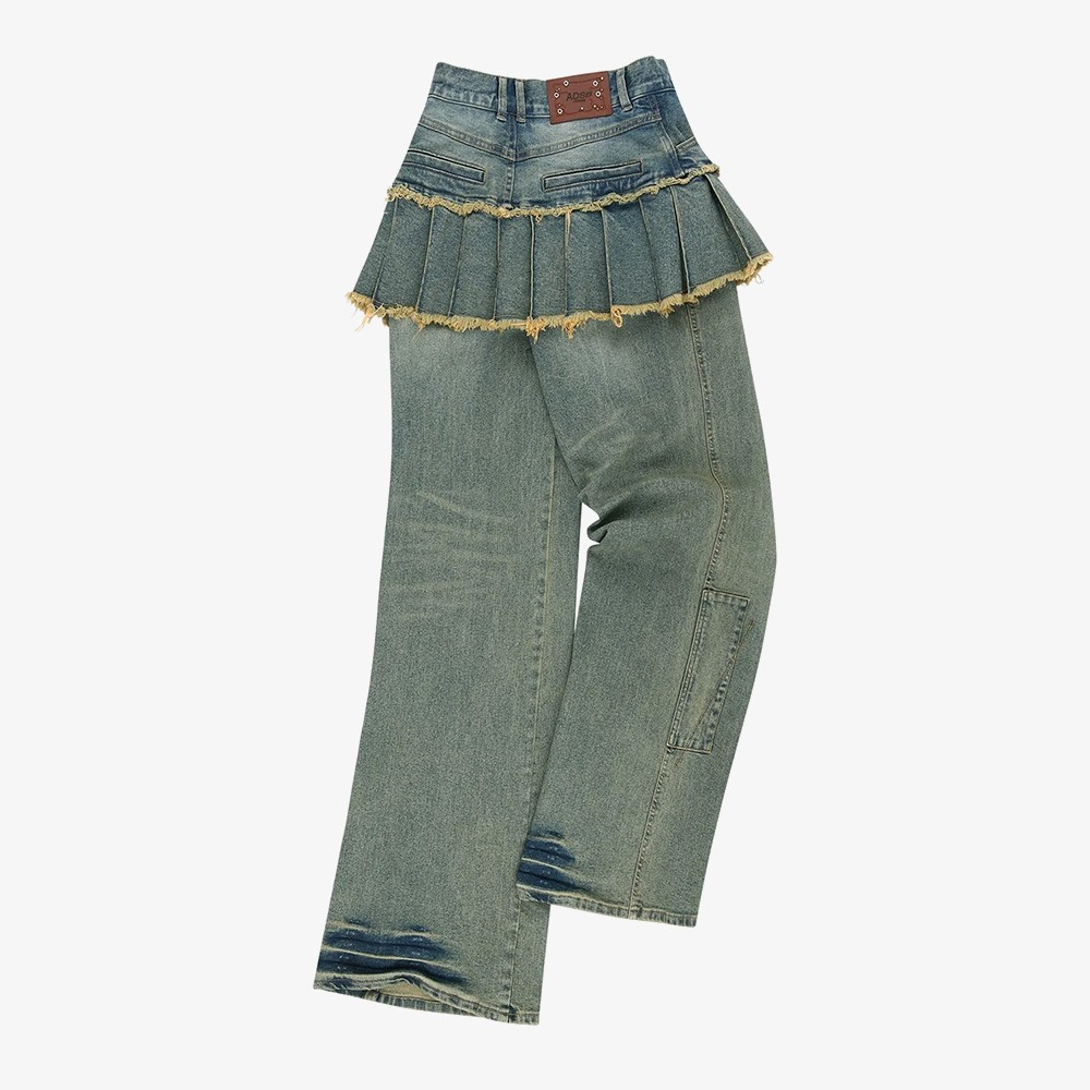 Patchwork Pleats Skirt Jeans 'Denim'