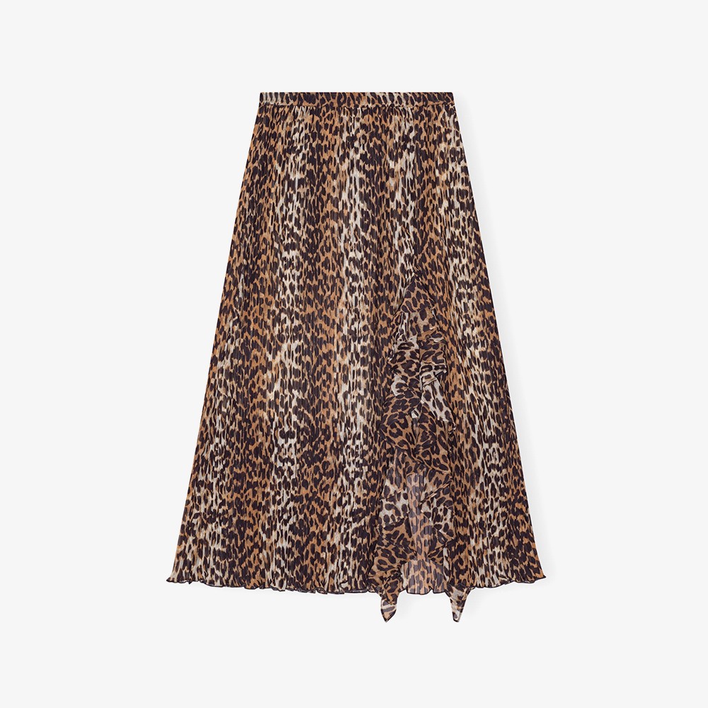 Pleated Georgette Midi Flounce Skirt
