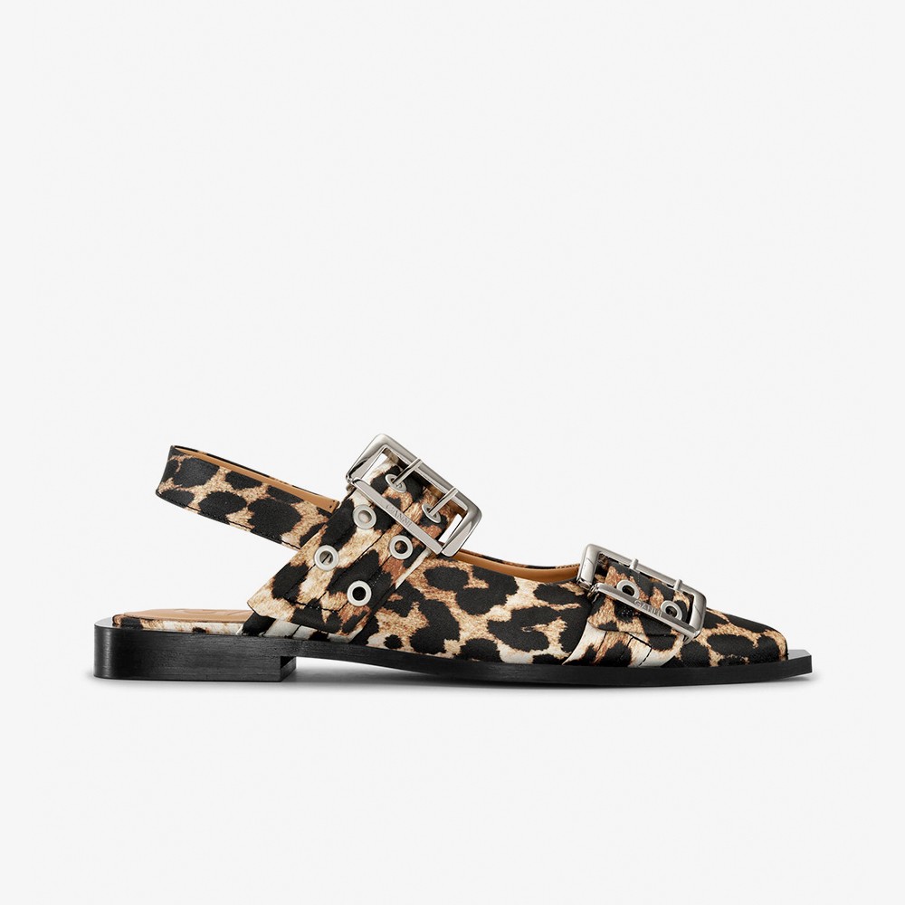 Feminine Buckle Ballerina Satin Print 'Leopard'