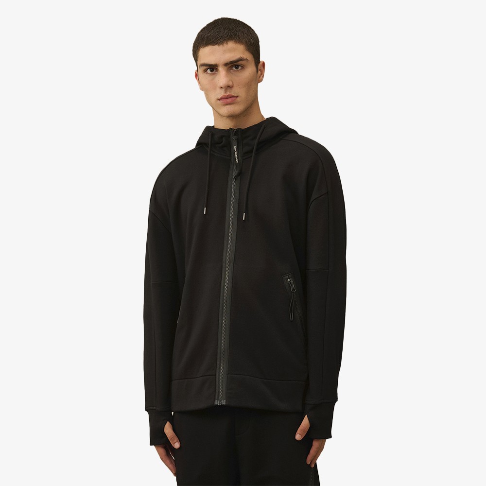 Diagonal Raised Goggle Zipped Hooded Sweatshirt ‘Black’