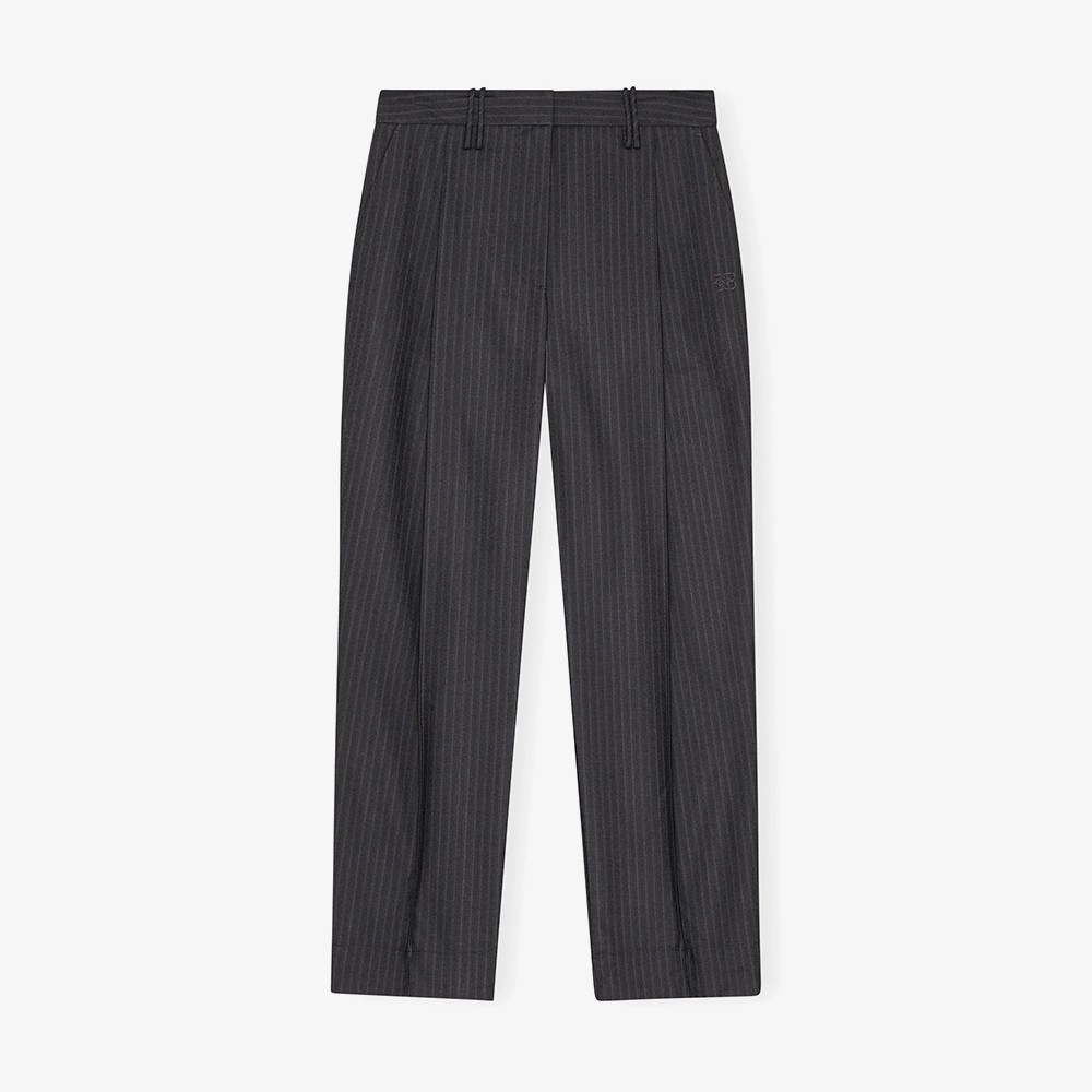 Melange Stripe Suiting Relaxed Pleated Pants 'Dark Grey'