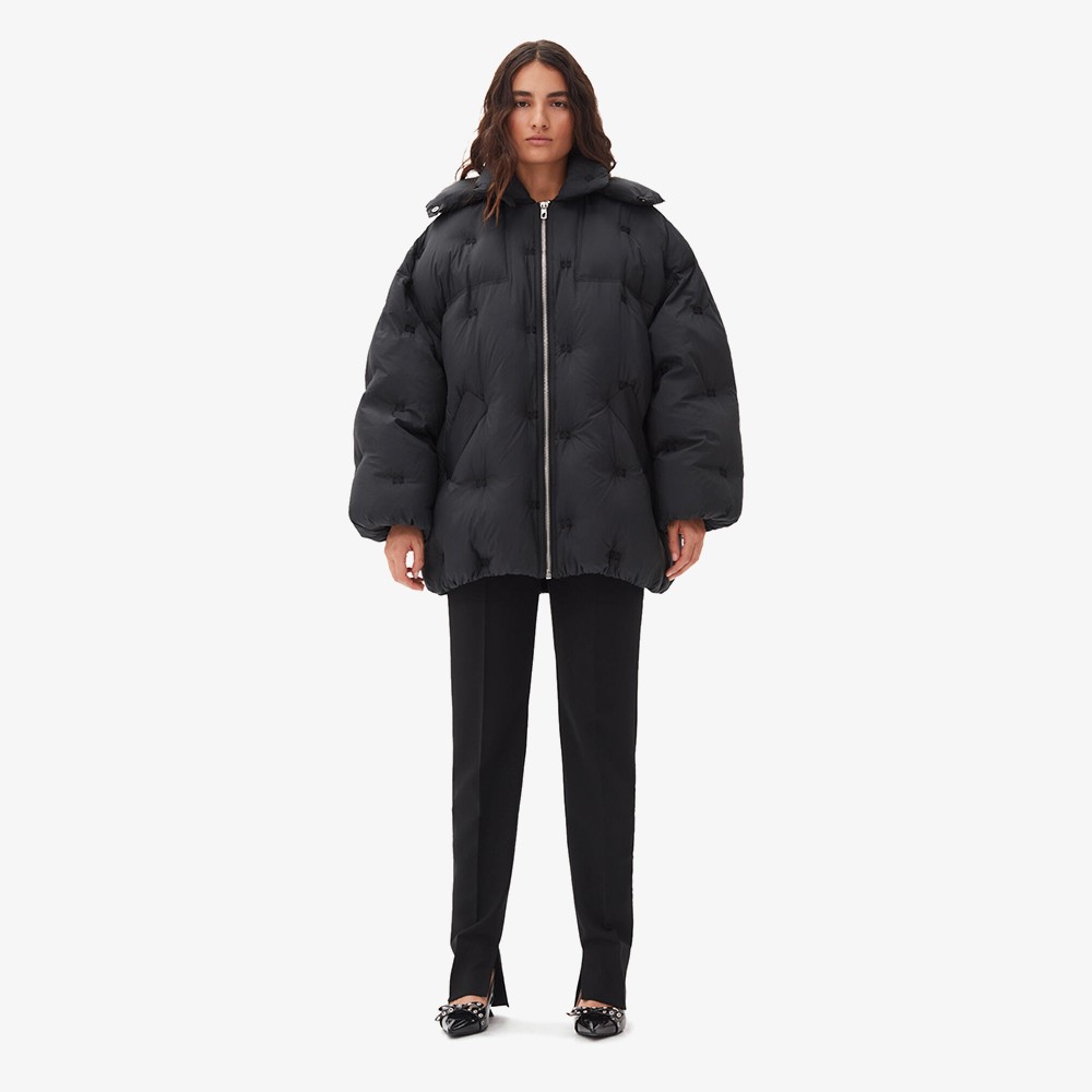 Nylon Tech Puffer Midi Jacket 'Black'