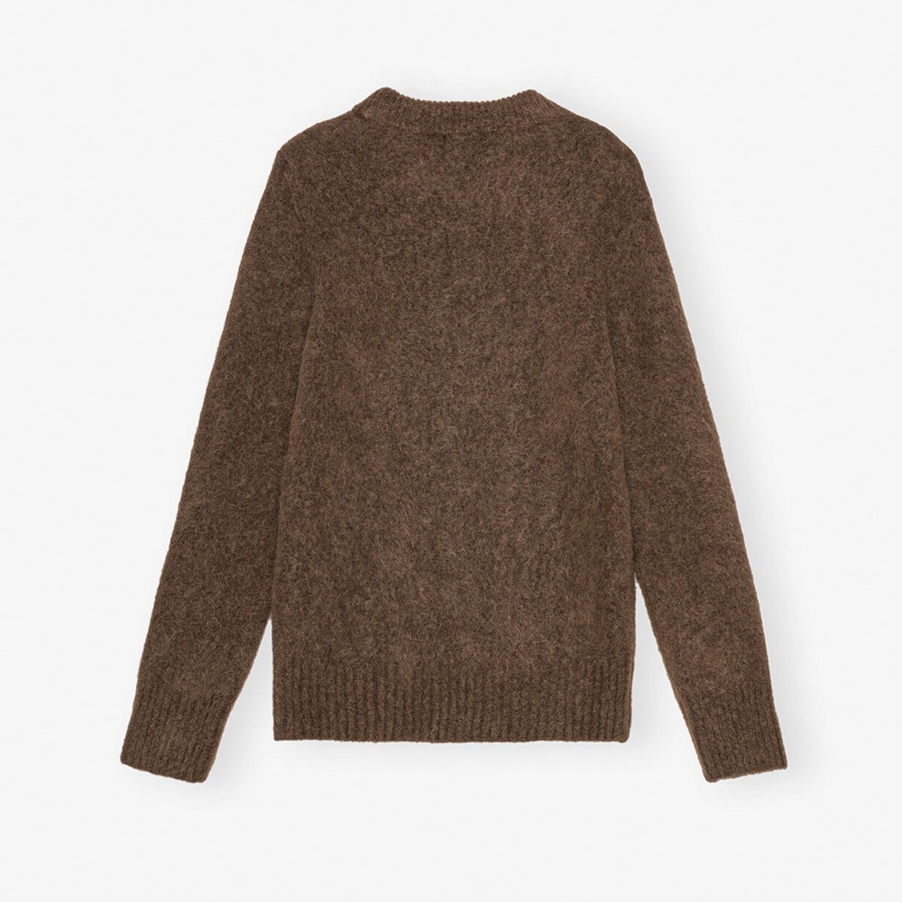 Brushed Alpaca O-neck Jumper 'Brown'