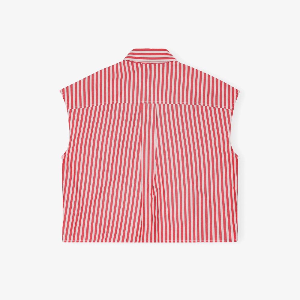 Stripe Cotton Tie Collar Shirt