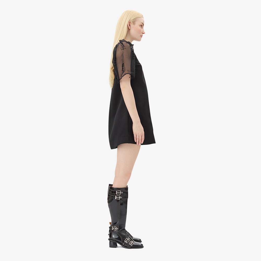 Fringed Organza Mini Dress 'Black'