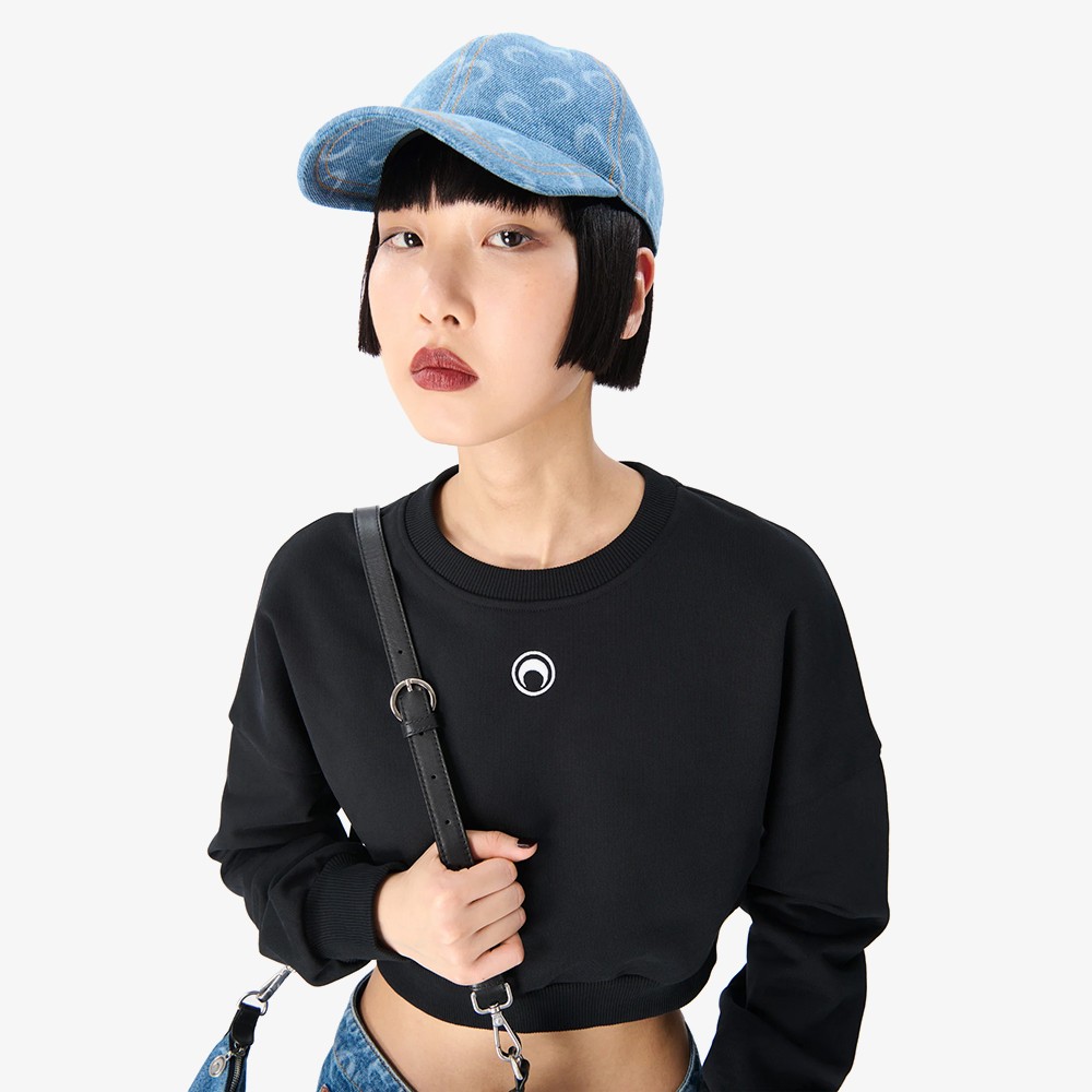 Moon Logo Fleece Cropped Sweatshirt 'Black'