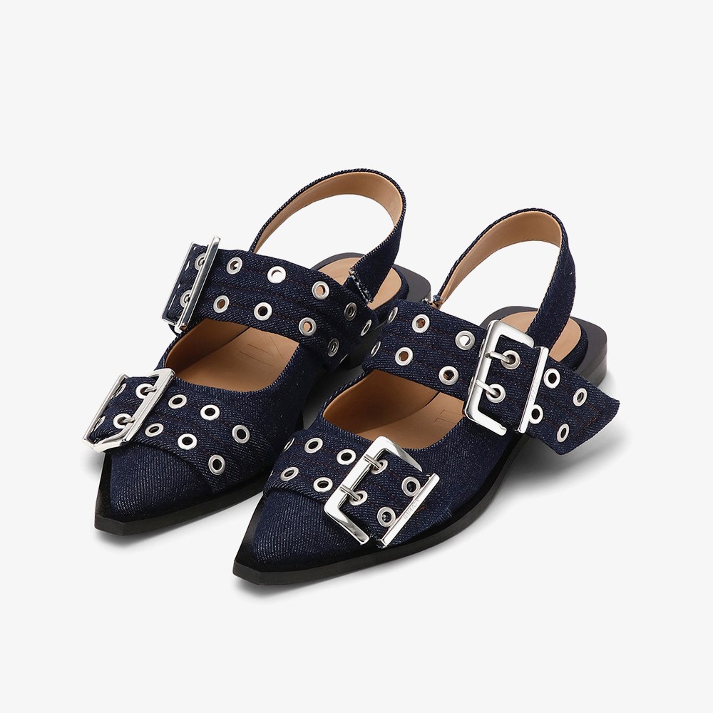 Feminine Buckle Ballerina Denim 'Navy'