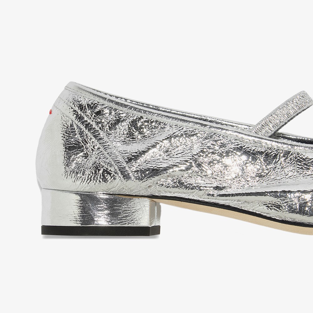 Uma Leather Mary-Jane Flats 'Metallic Silver'