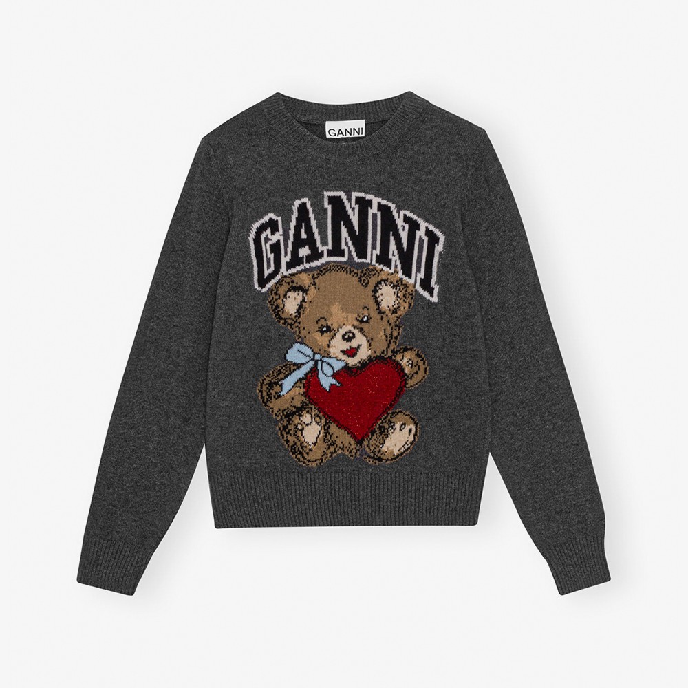 Graphic Wool Mix Bear Crewneck 'Dark Grey'