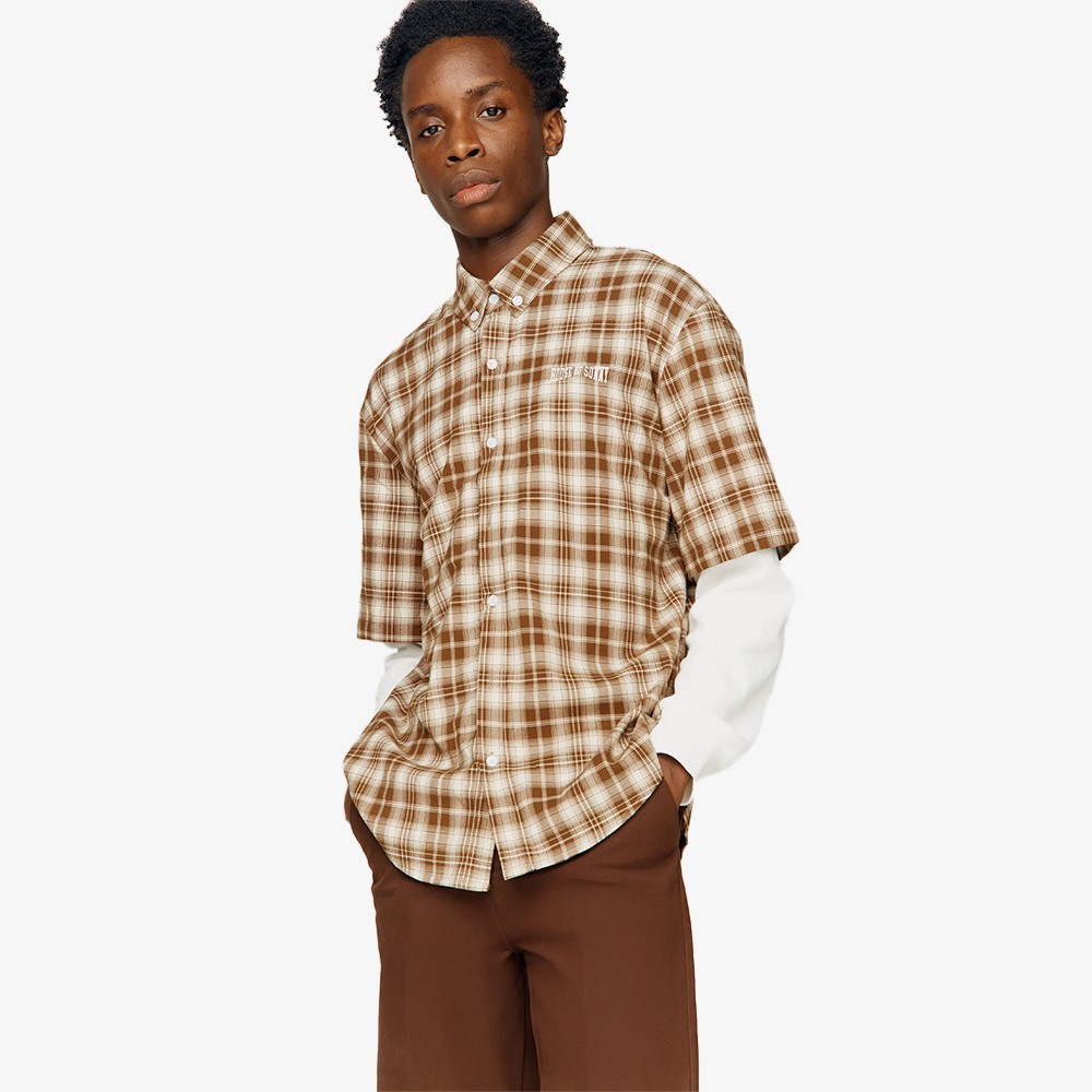 Double Layered Button Down Shirt 'Brown'