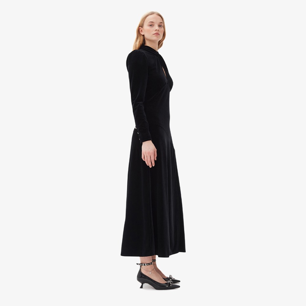 Velvet Jersey Gathered Long Dress 'Black'