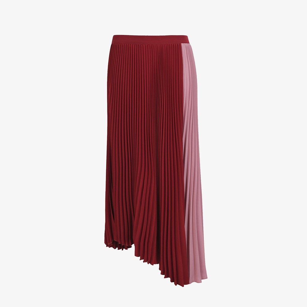 Asymetrical Pleated Skirt 'Brick Red'