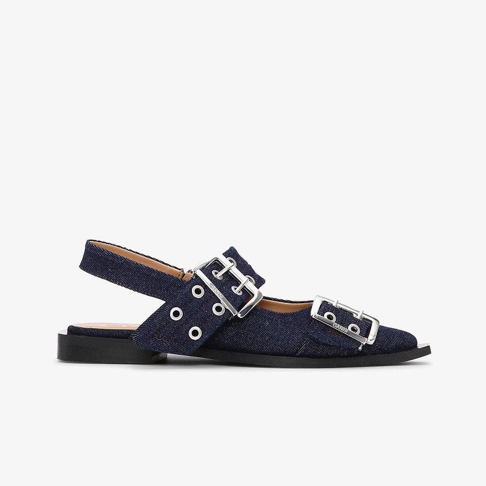 Feminine Buckle Ballerina Denim 'Navy'