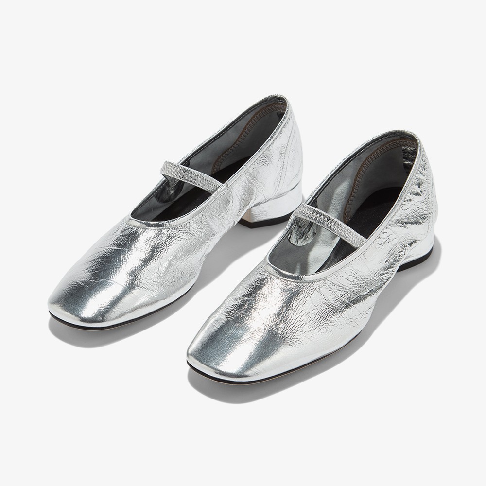 Uma Leather Mary-Jane Flats 'Metallic Silver'