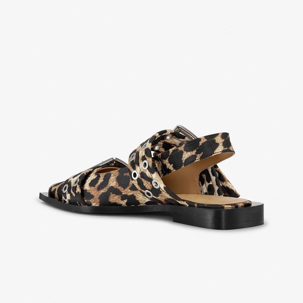 Feminine Buckle Ballerina Satin Print 'Leopard'