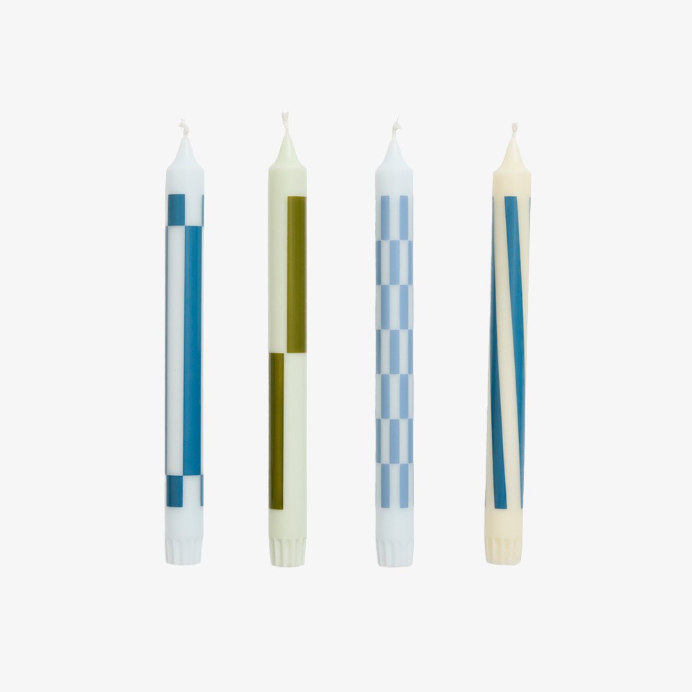 Pattern Candle Set of 4 'Green and Blue'