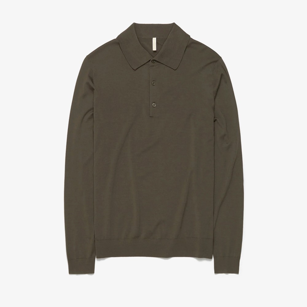 Merino Polo Longsleeve 'Army'