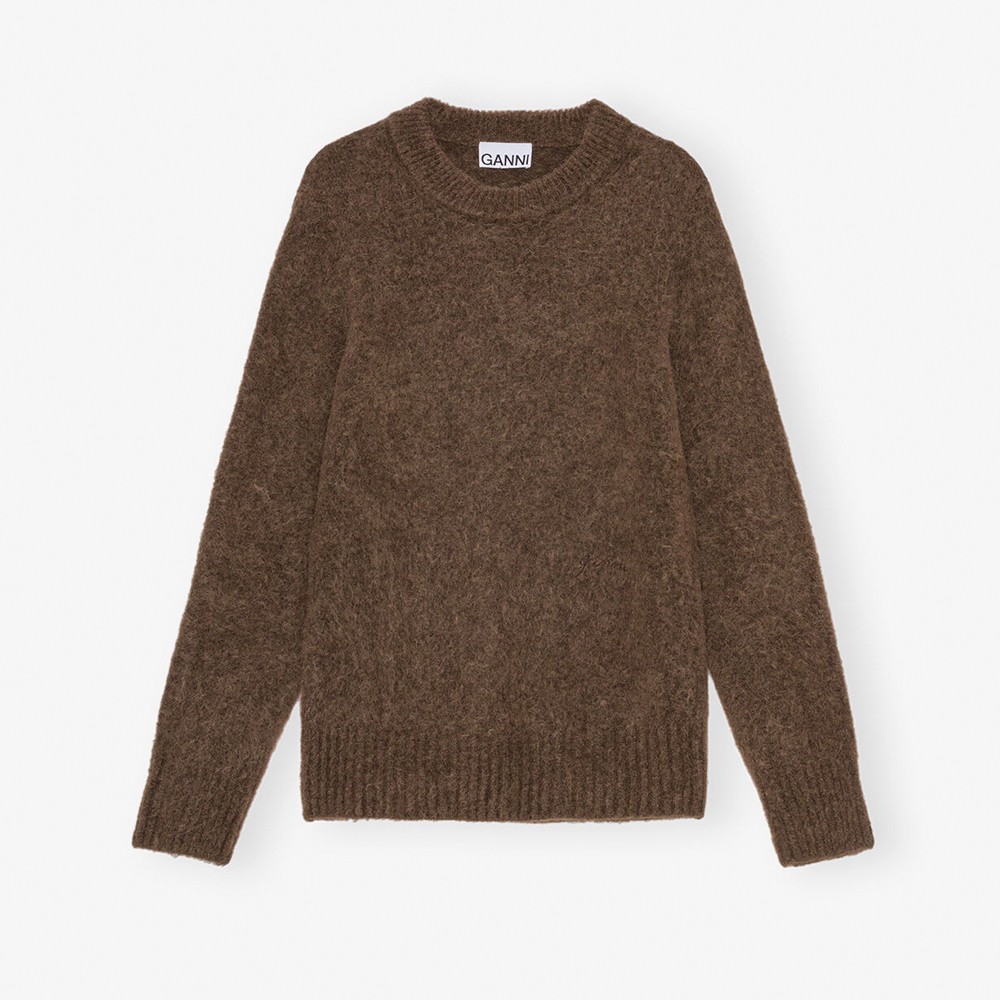 Brushed Alpaca O-neck Jumper 'Brown'