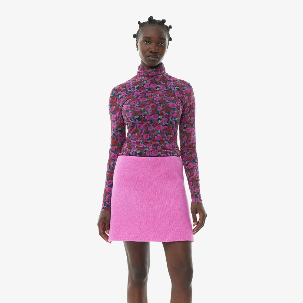Pink Twill Wool Suiting Mini Skirt