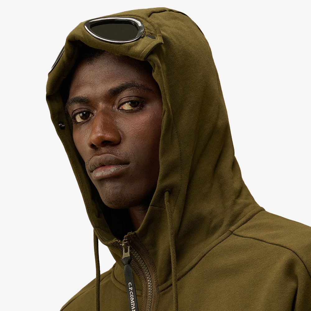 Diagonal Raised Fleece Goggle Hooded Sweatshirt 'Ivy Green'