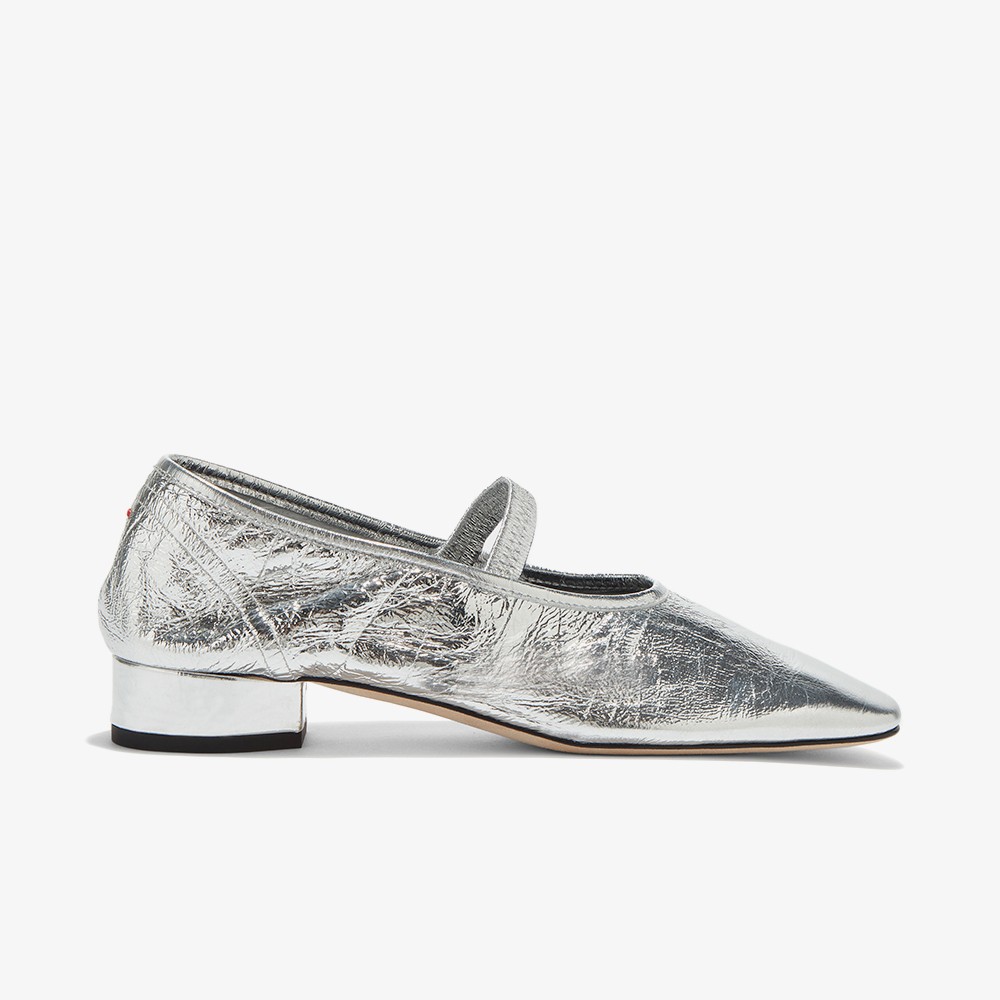 Uma Leather Mary-Jane Flats 'Metallic Silver'