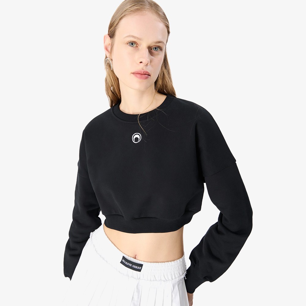 Moon Logo Fleece Cropped Sweatshirt 'Black'