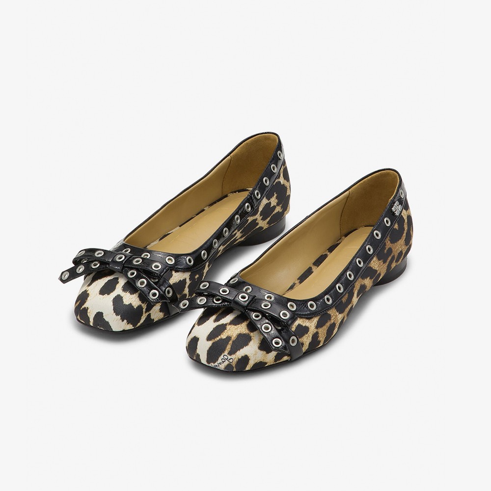 Eyelets Bow Ballerina Satin Print 'Leopard'