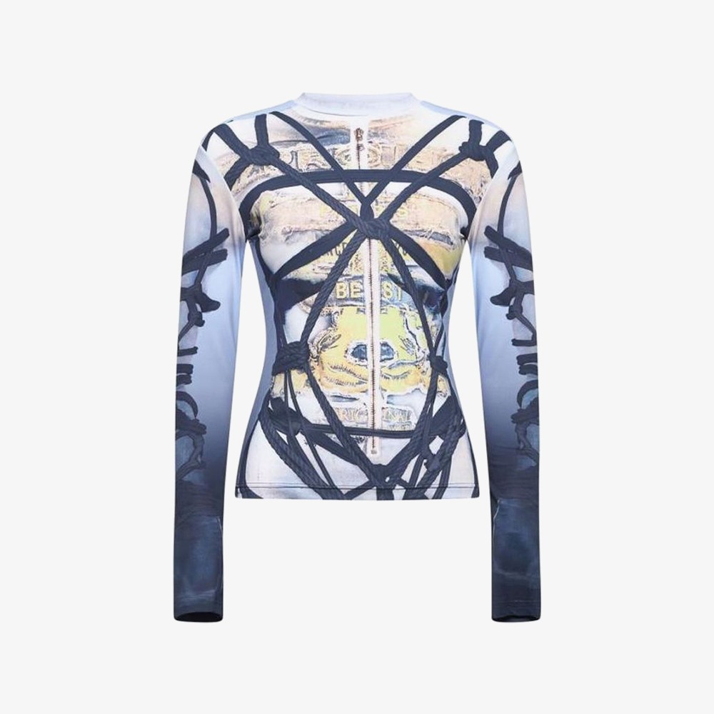 Bondage Print Long Sleeve Fitted Top 'Black & Blue'