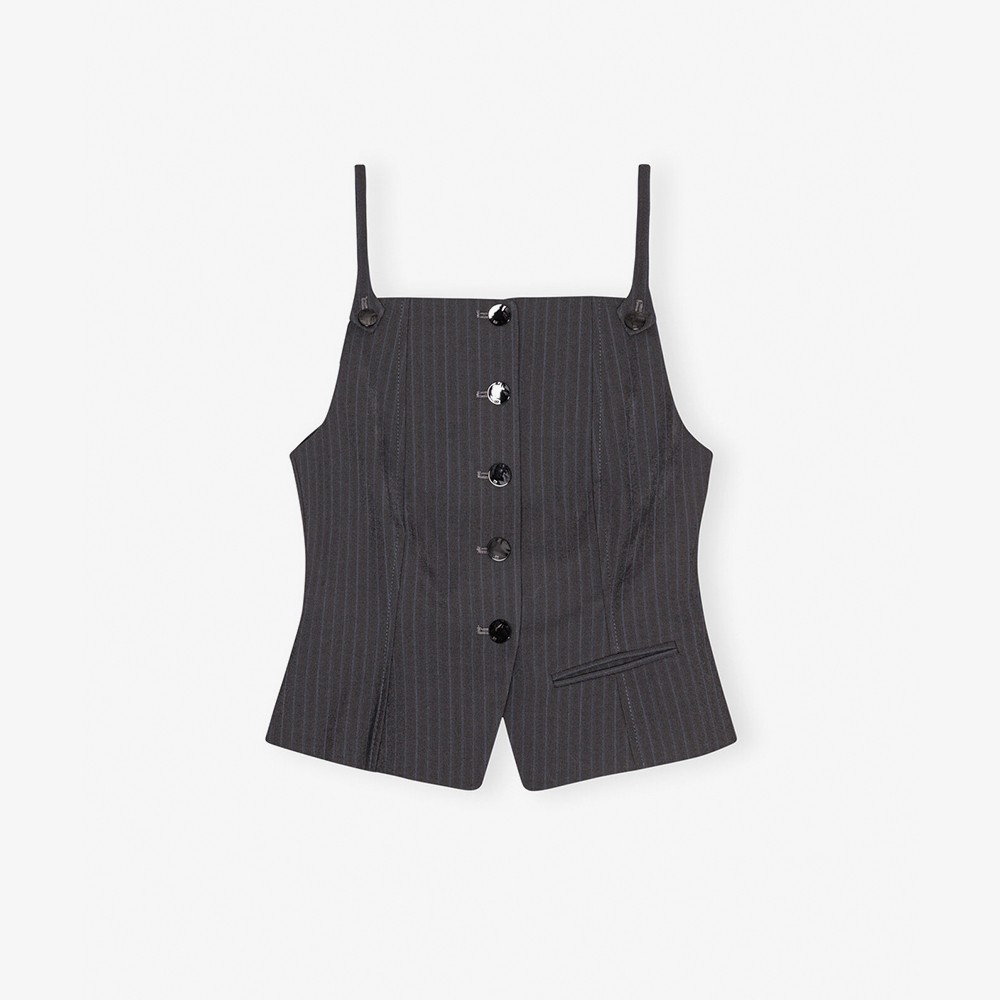 Melange Stripe Suiting Vest Top 'Dark Grey'