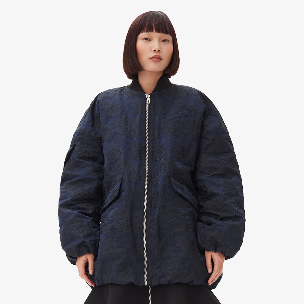 Botanical Jacquard Bomber Jacket 'Navy'