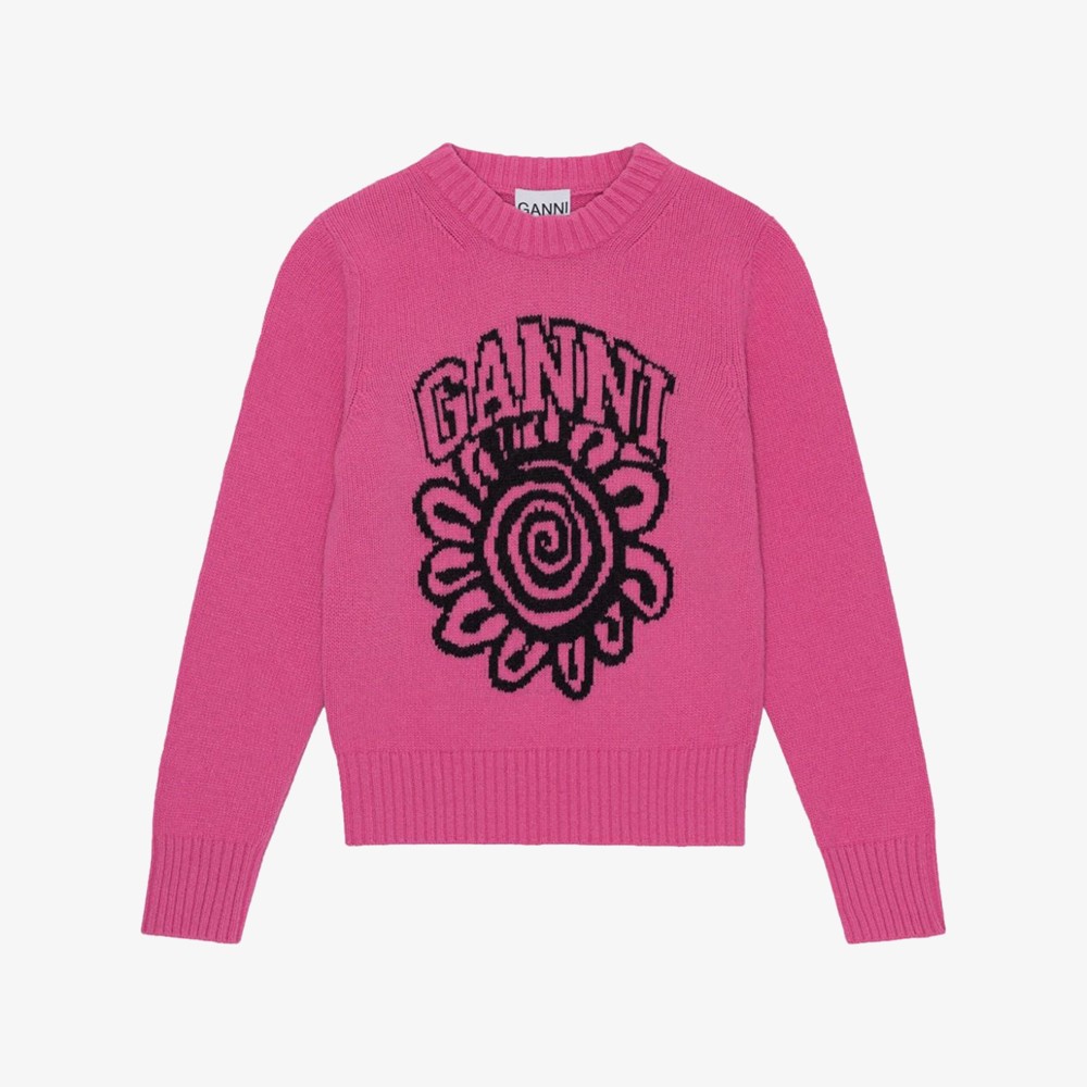 Graphic O-neck Pullover Flower