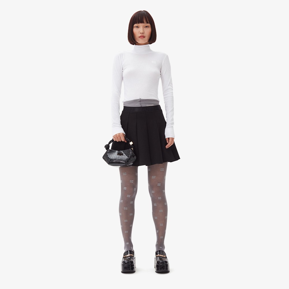 Light Twill Pleated Mini Skirt 'Black'