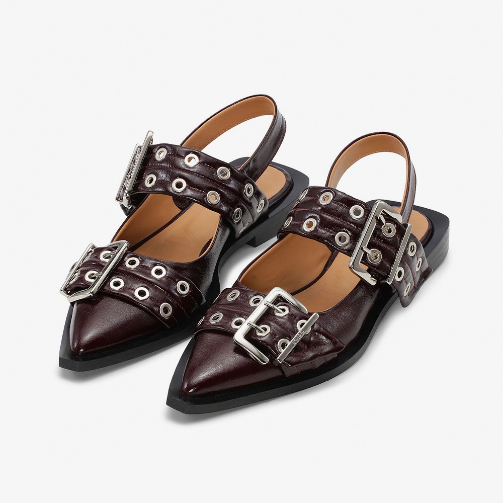 Feminine Buckle Ballerina Naplack 'Burgundy'