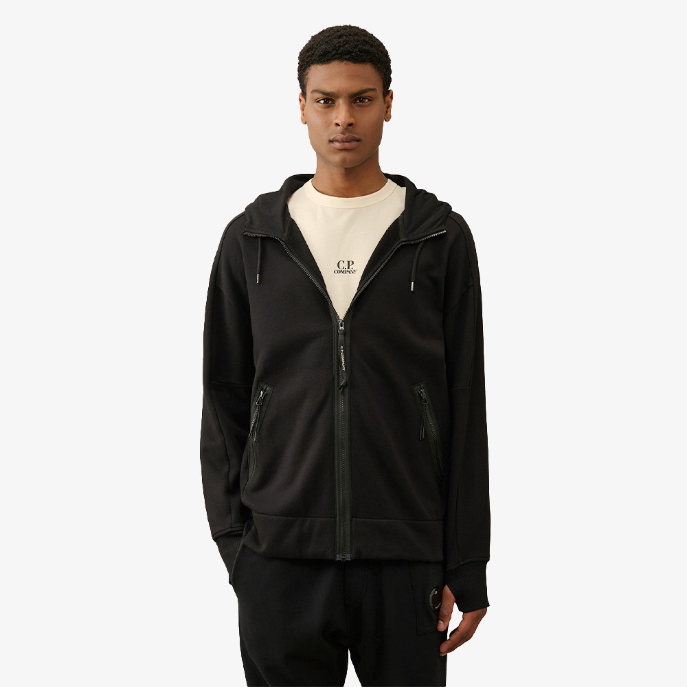 Diagonal Raised Fleece Goggle Zipped Hoodie 'Black'