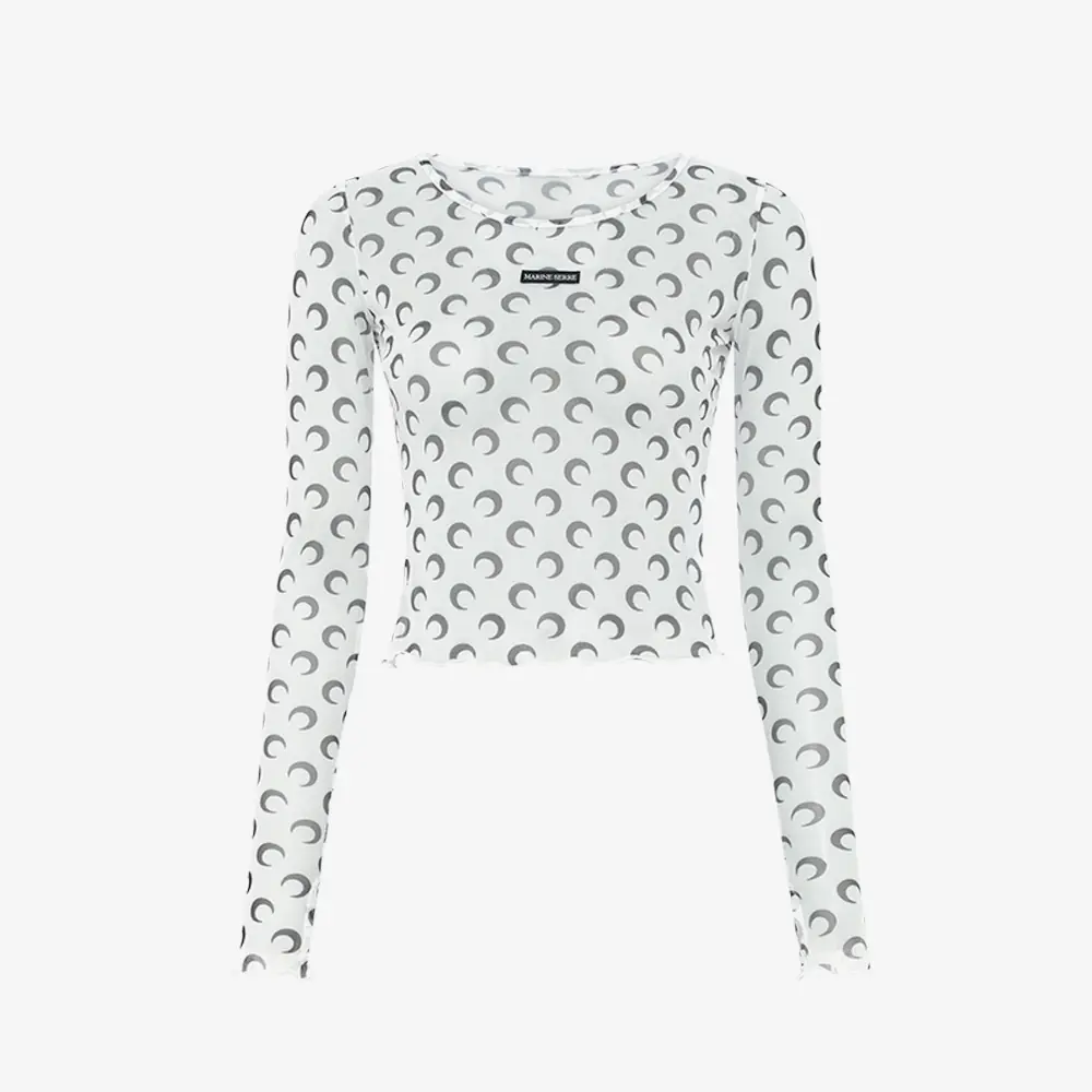 Marine Serre Moon Printed Mesh Second Skin Cropped Top 