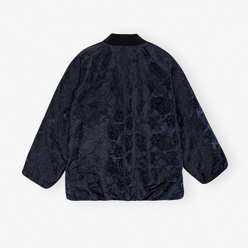 Botanical Jacquard Bomber Jacket 'Navy'