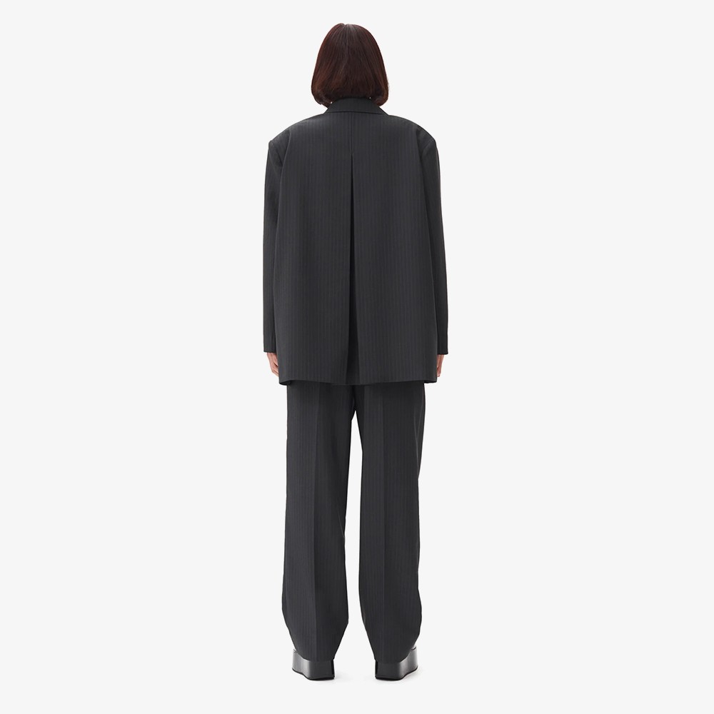 Melange Stripe Suiting Relaxed Pleated Pants 'Dark Grey'