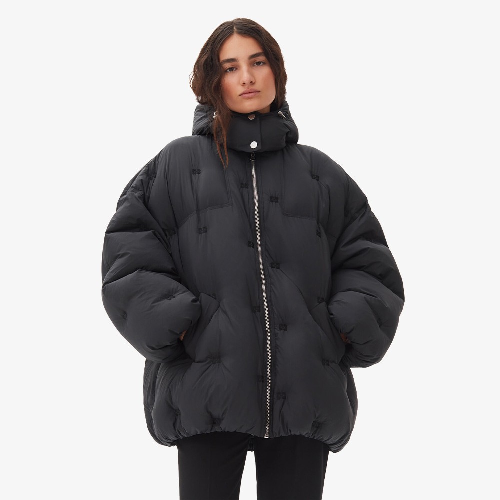 Nylon Tech Puffer Midi Jacket 'Black'