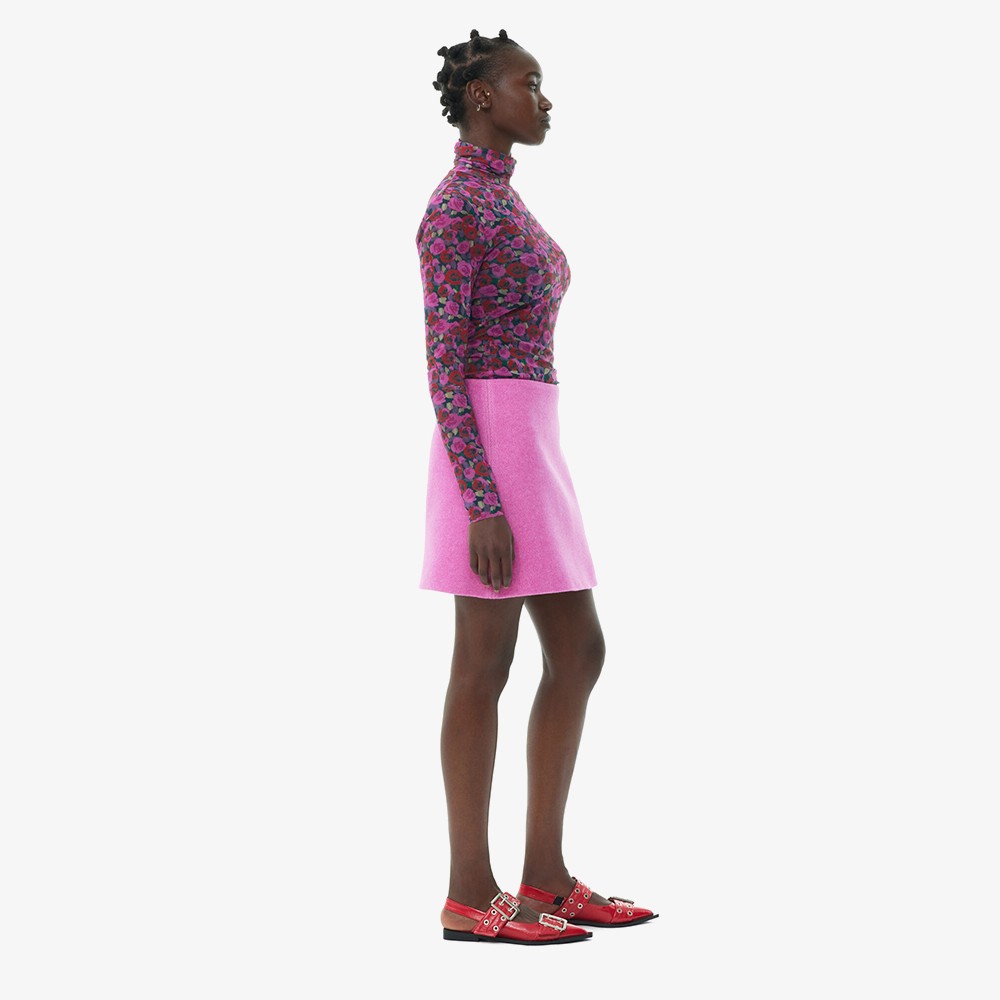 Pink Twill Wool Suiting Mini Skirt